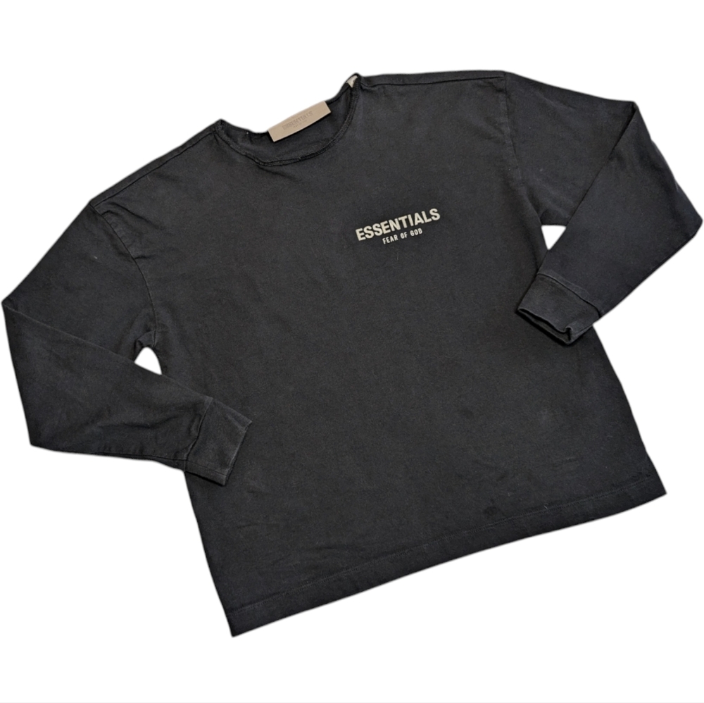 Essentials Fear of God Brand Logo Black Long Sleeve Tshirt Kids Size 8